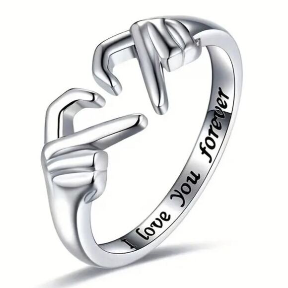 Hands Heart Silver Ring Adjustable Hands Christmas Valentine's Birthday Gift NEW - Picture 3 of 8